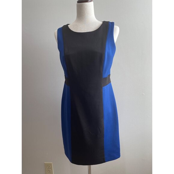 En Focus Sleeveless Sheath Dress Womens 10P Blue/Black Color Block Poly/Spandex - Picture 1 of 7